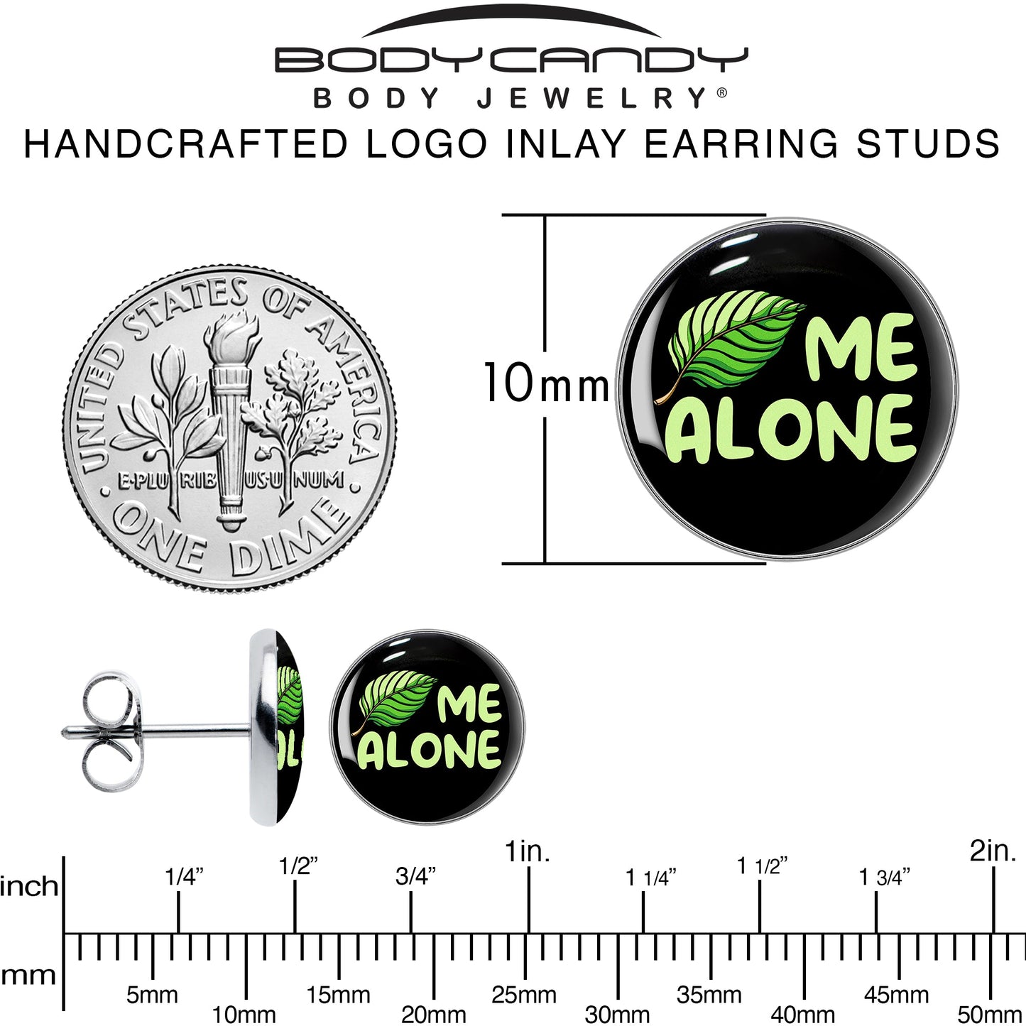 Black Green Leaf Me Alone Stud Earrings by Onyx O