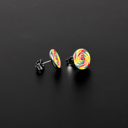 Rainbow Swirl Lollipop Stud Earrings by Onyx O