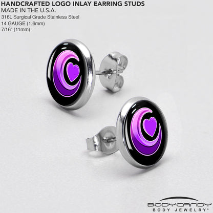 Crescent Moon Heart Stud Earrings by Onyx O