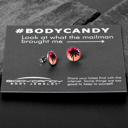Red Sunset Palm Tree Stud Earrings by Onyx O
