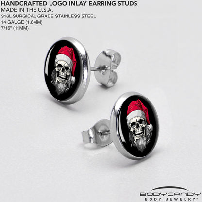 Holiday Skeleton Santa Claus Stud Earrings by Onyx O