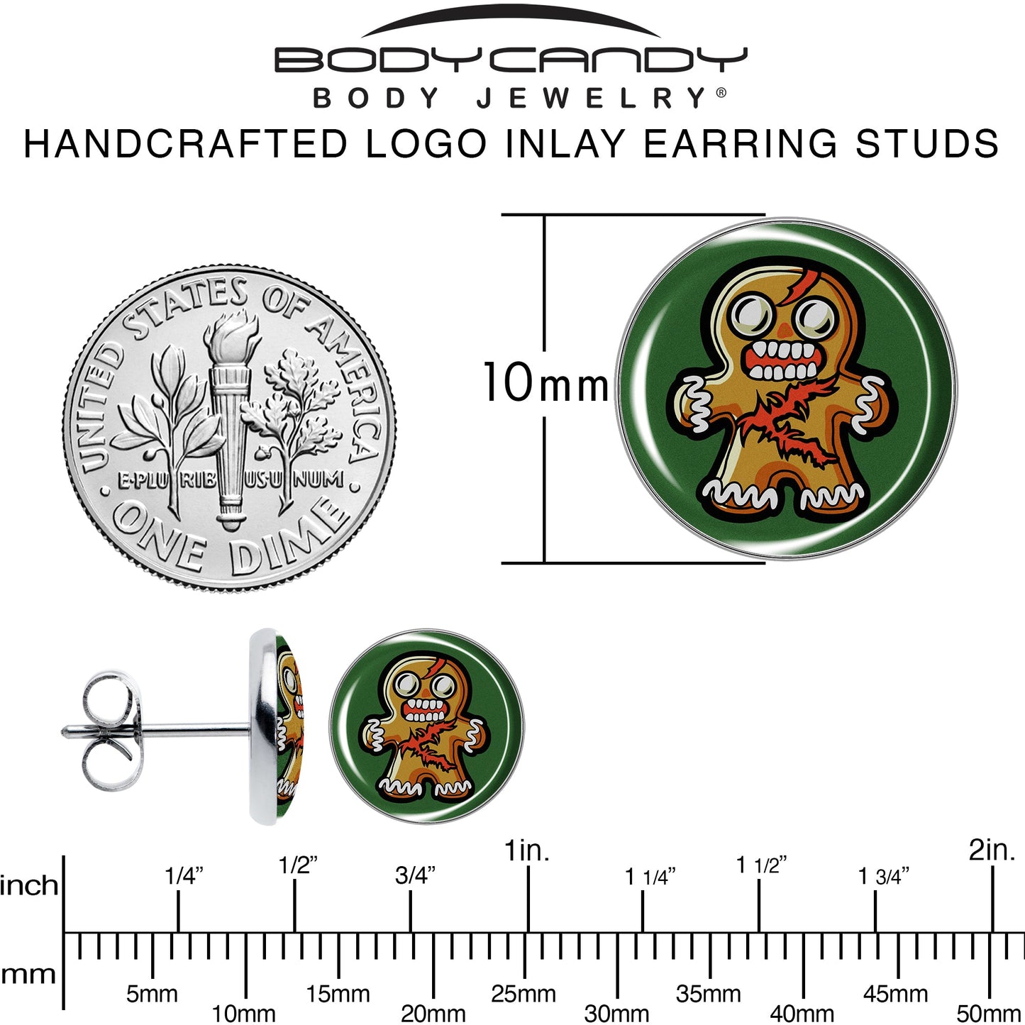 Christmas Holiday Zombie Gingergread Man Stud Earrings by Onyx O