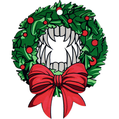 Wood Holiday Vampire Wreath Christmas Ornament