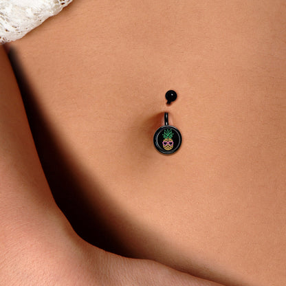 Neon Heart Tropical Pineapple Black Belly Ring