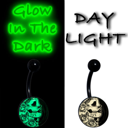 Black Glow in the Dark Katrina Sugar Skull Belly Ring