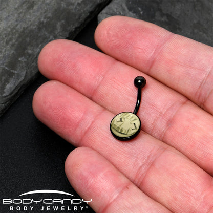 Black Titanium Fearsome Fangs Glow in the Dark Belly Ring