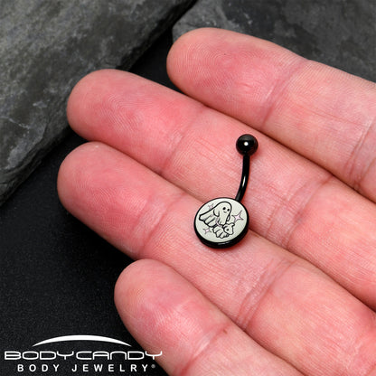 Black Anodized Glow in the Dark Halloween Ghost Dog Walker Belly Ring by Onyx O