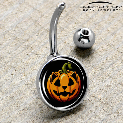 Orange Pumpkin Cat Jack-O-Lantern Belly Ring by Onyx O
