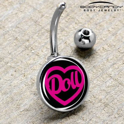 Hollow Heart Doll Word Belly Ring by Onyx O