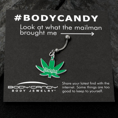 Custom Marijuana Pot Leaf Personalized Dangle Belly Ring