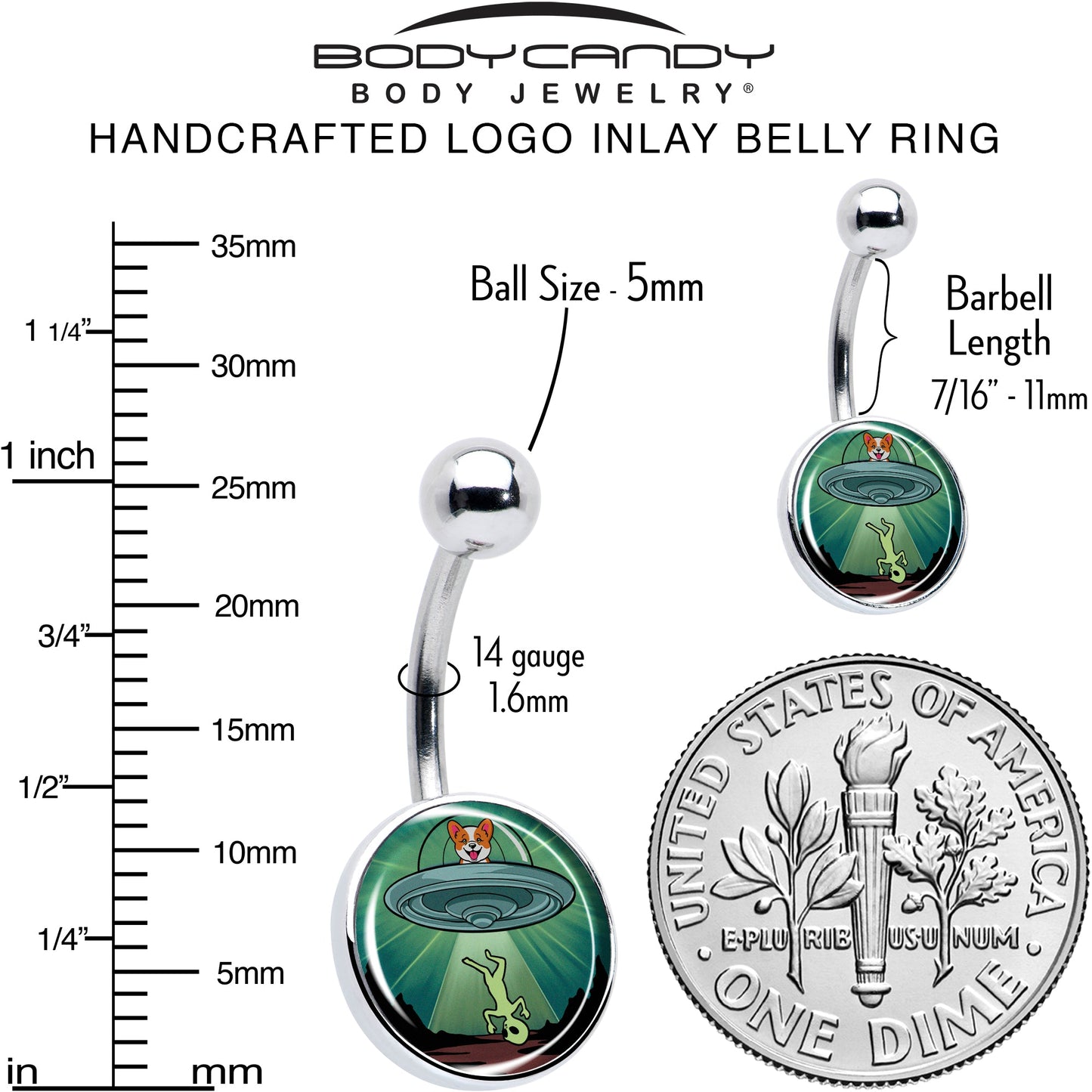 Reverse Alien UFO AbductionBelly Ring by Onyx O