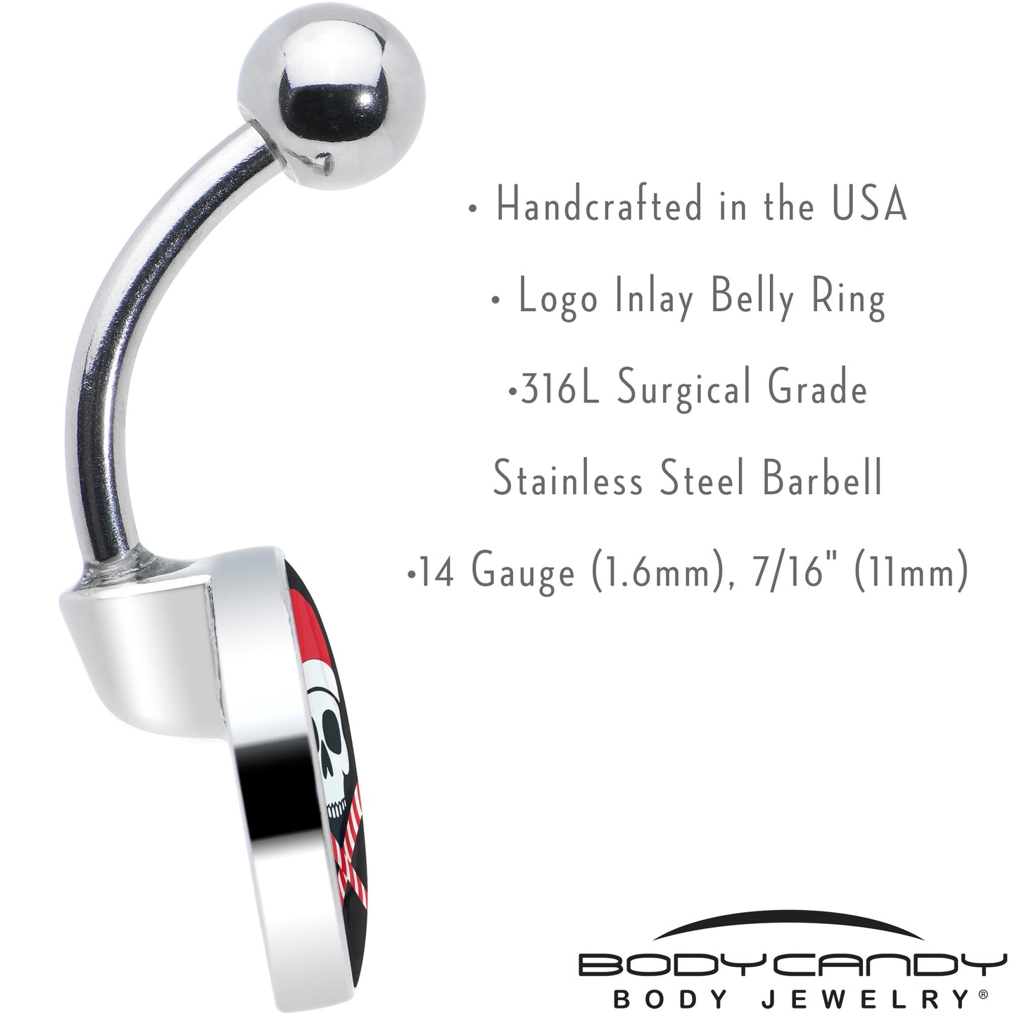 Santa Pirate Candy Cane Skull Belly Ring by Onyx O