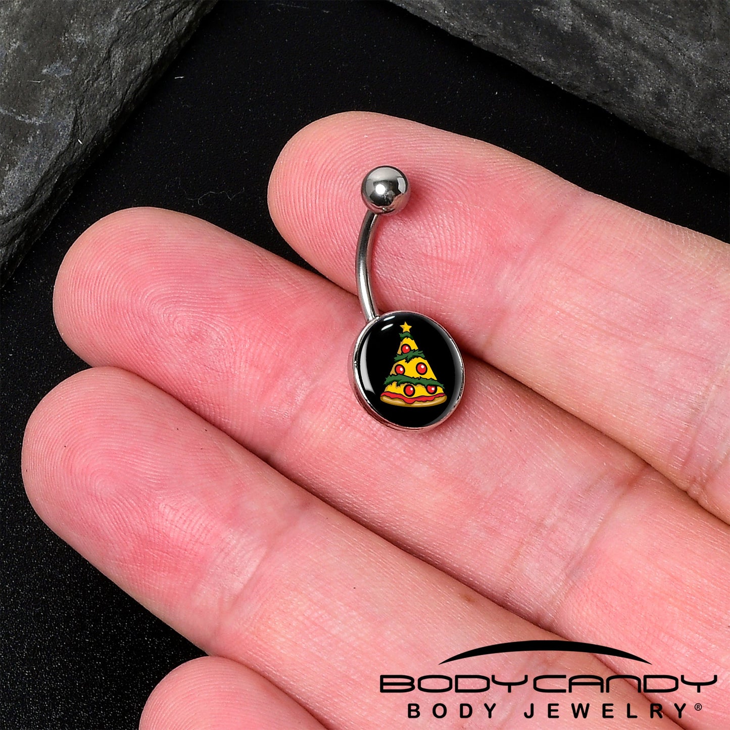 Christmas Holiday Pizza Tree Belly Ring by Onyx O
