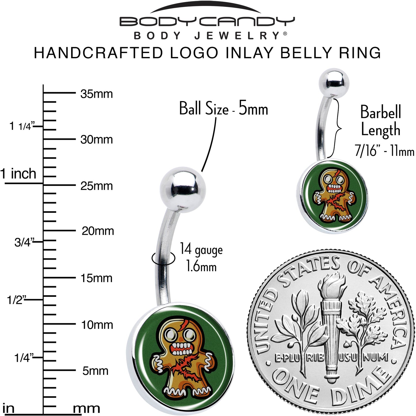 Christmas Holiday Zombie Gingergread Man Belly Ring by Onyx O