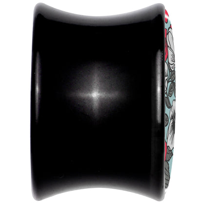 Blossom Creation Vibrant Bloom of Flowers Black Acrylic Saddle Plug Set by Onyx O