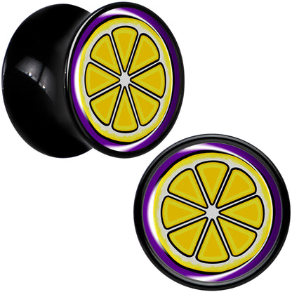 Yellow Slice of Lemon Black Acrylic Saddle Plug Set by Onyx O