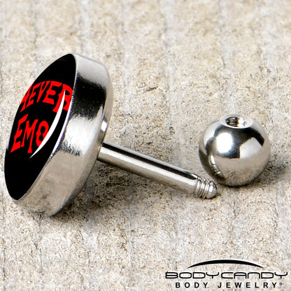 16G 1/4 Black Red 4 Ever Emo Tragus Cartilage Earring by Onyx O