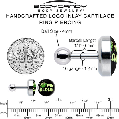 16G 1/4 Black Green Leaf Me Alone Tragus Cartilage Earring by Onyx O