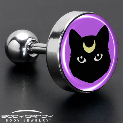 16G 1/4 Black Mystic Kitty Cat Tragus Cartilage Earring by Onyx O