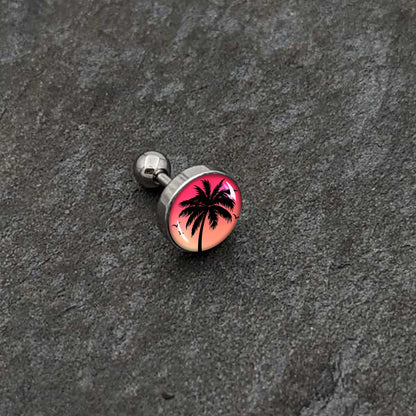 16G 1/4 Red Sunset Palm Tree Cartilage Tragus Earring by Onyx O
