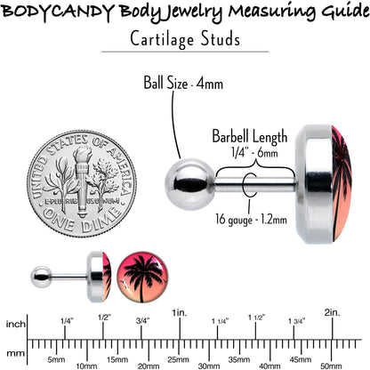 16G 1/4 Red Sunset Palm Tree Cartilage Tragus Earring by Onyx O