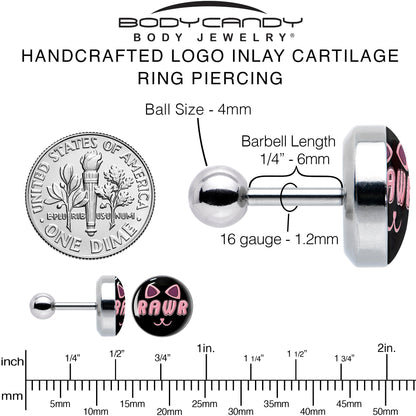 16G 1/4 RAWR Kittly Cat Tragus Cartilage Earring by Onyx O