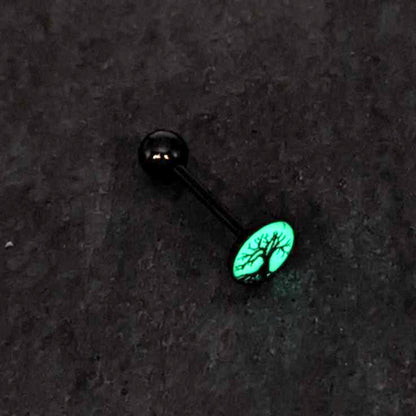 Glow in the Dark Black Anodized Tree of Life Barbell Tongue Ring by Onyx O