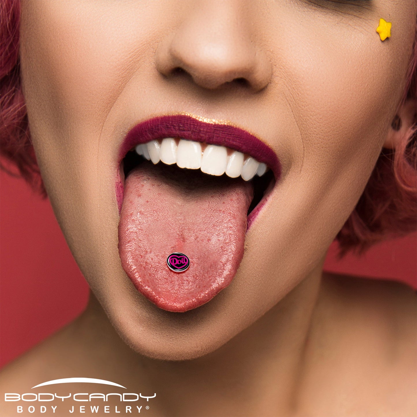 Hollow Heart Doll Word Barbell Tongue Ring by Onyx O