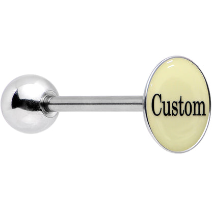 Custom Glow in the Dark Logo Stainless Steel Barbell Tongue Ring