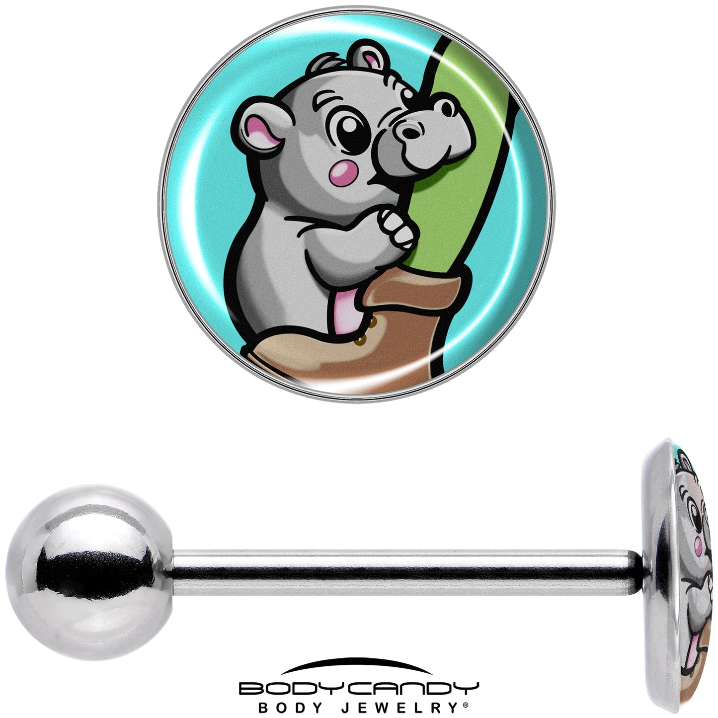 Cute Biting Baby Hippo Barbell Tongue Ring