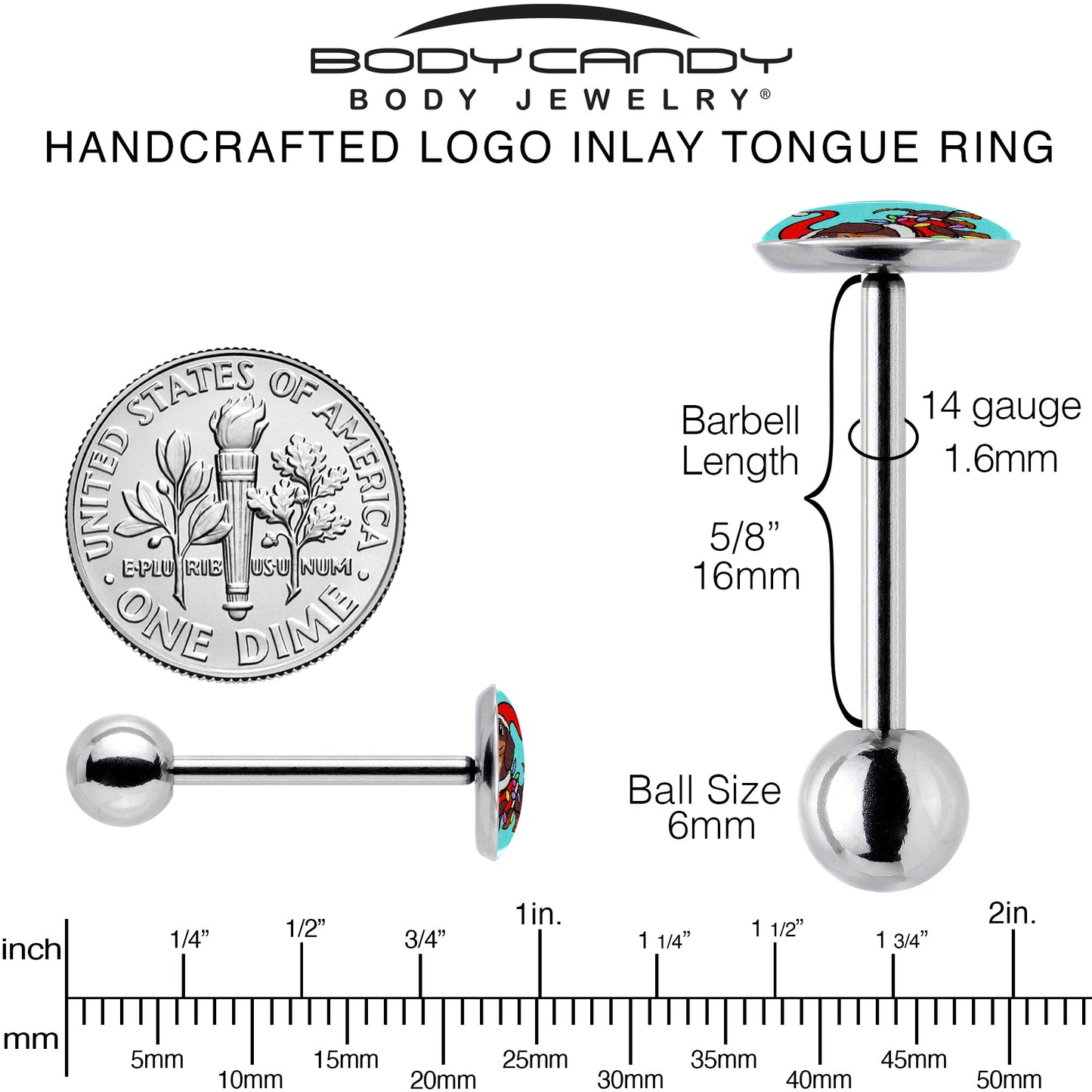 Christmas Holiday Weiner Dog Barbell Tongue Ring by Onyx O