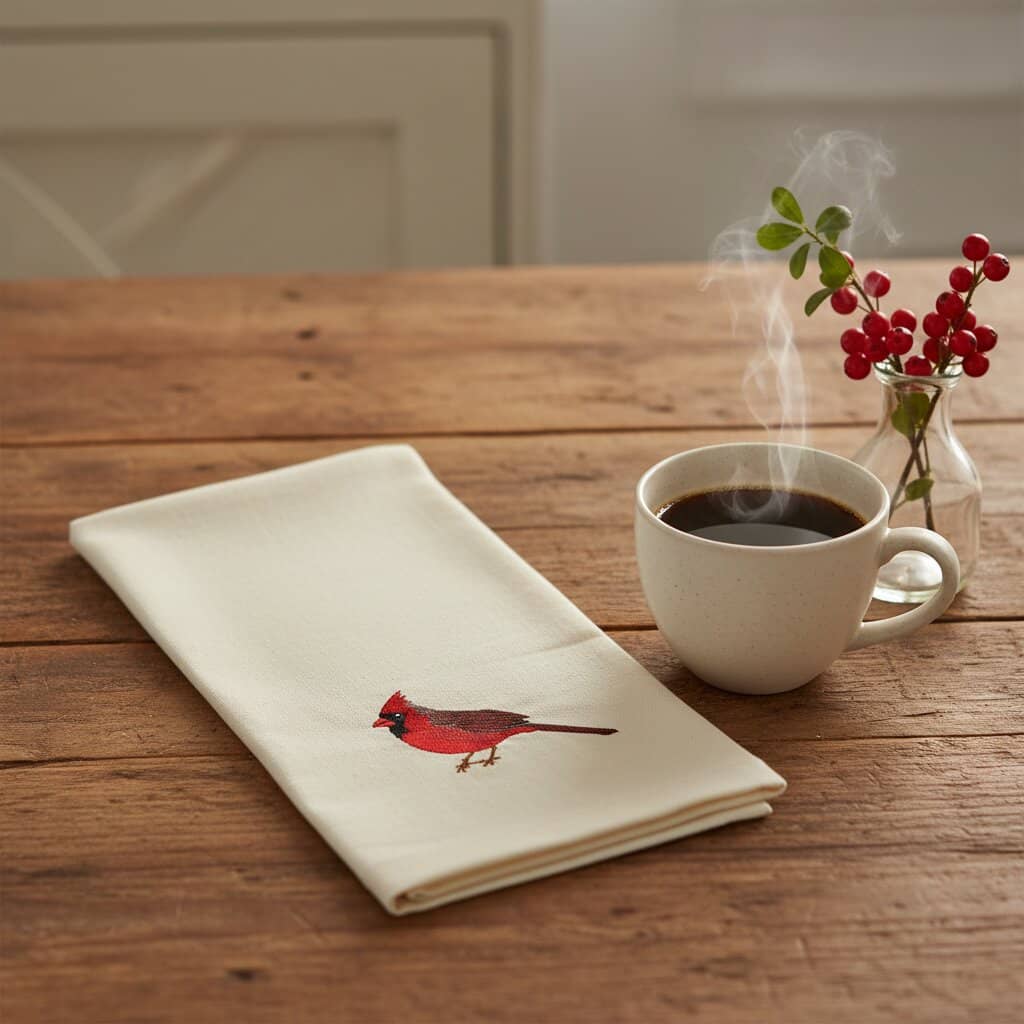 100% Cotton Tea Towels with Bird Embroidery - Kitchen Towels