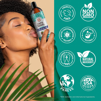 GuruNanda Cocomint Oil Pulling Mouthwash for Complete Oral Hygiene, 7 Essential Oils & Vitamins for Happy Teeth & Gums & Fresh Breath , Alcohol-Free, 8 Oz