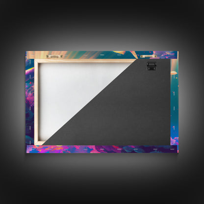 Tropical Reef Art, vaporwave pastel ocean fish art, school of fish art, framed canvas print