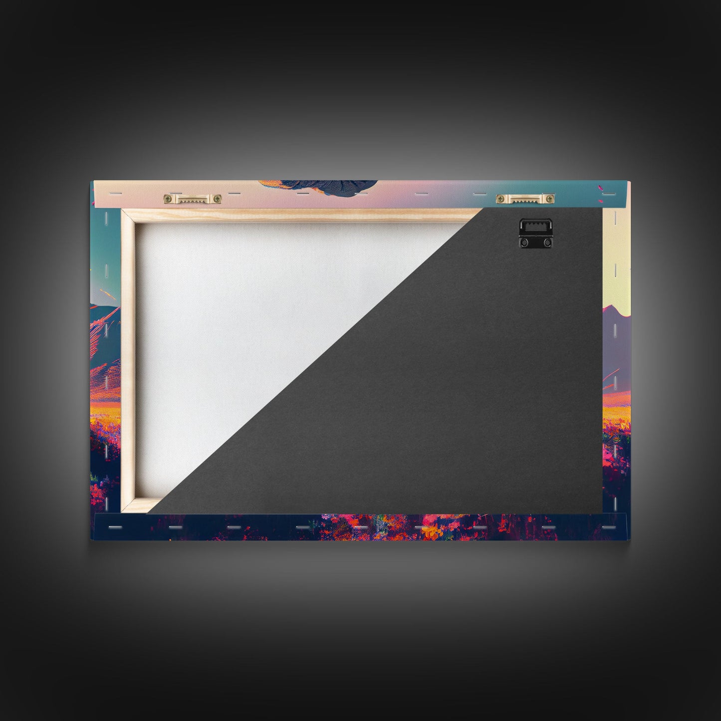 Elephants of Africa, Vibrant and colorful landscape, vaporwave, framed canvas print