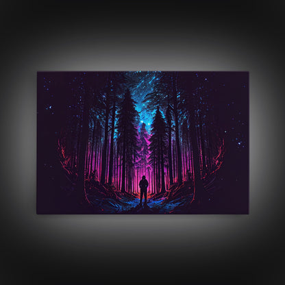 Contemplating the stars, vaporwave aesthetic, forest art, starry night, framed canvas print, outrun art