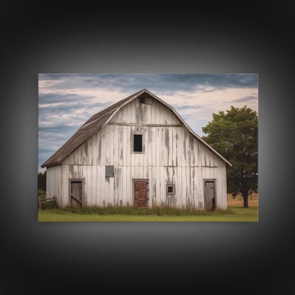 Rustic Farmhouse Wall Decor, White Barn Landscape Print, Farmhouse Living Room Decor, Farmhouse Kitchen Decor, Original Art, Old Barn Photo