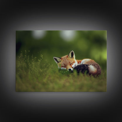 Cute Sleepy Fox Art, Animal Prints, Nature Art, Framed Canvas Print, Cute animal wall art, above sofa art