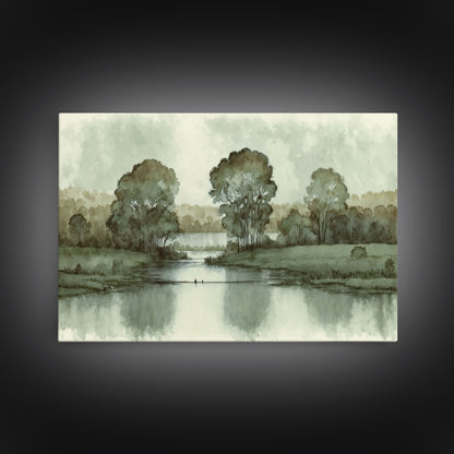 Vintage Landscape Wall Art Print, Nature Framed Large Gallery Art, Minimalist Art Ready to Hang, With Hangers, Muted Farmhouse Art
