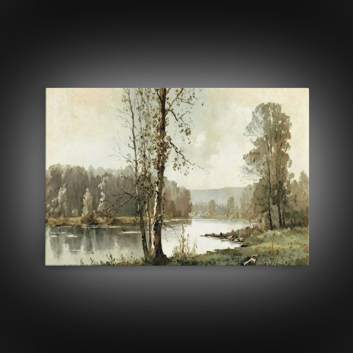 Vintage Landscape Wall Art Canvas Print, Sketch Natural Framed Large Gallery Art, Minimalist Art Ready to Hang, Framed Farmhouse Art