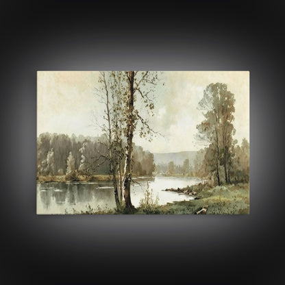 Vintage Landscape Wall Art Canvas Print, Sketch Natural Framed Large Gallery Art, Minimalist Art Ready to Hang, Framed Farmhouse Art
