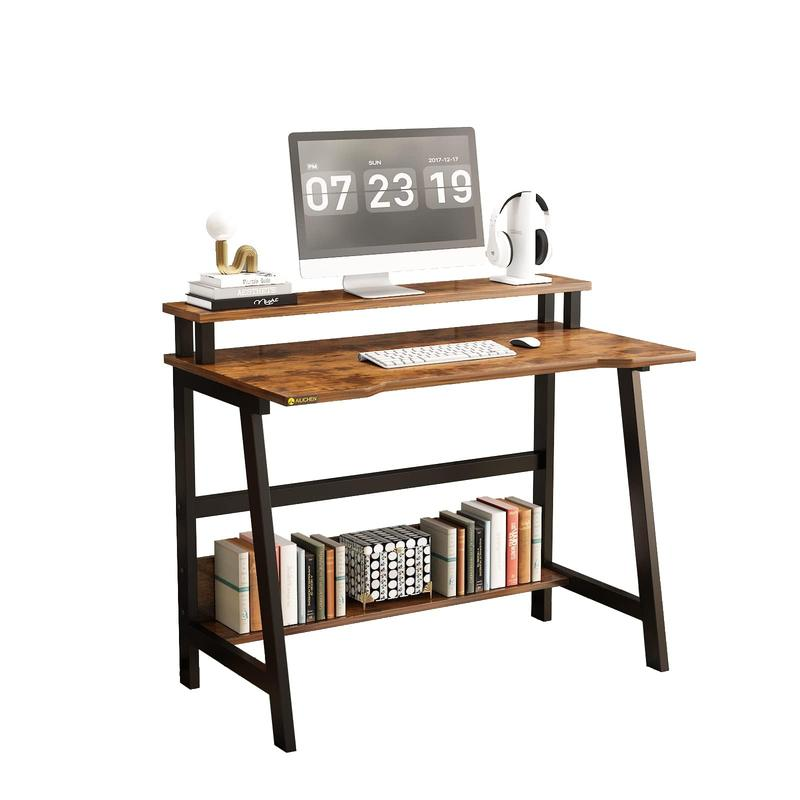 Computer Home Office Desk, 31.5" Desk for Small Spaces with Storage Shelf,Small Computer Desk with Monitor and Bookshelf, Modern Simple Style Laptop Desk