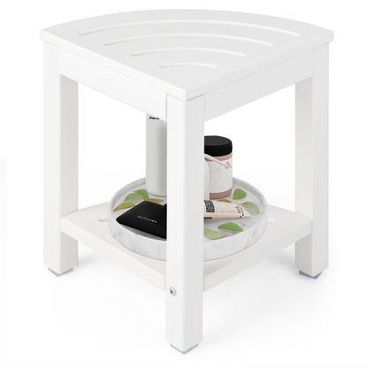 Heavy Duty Corner Shower Bench Stool with Storage Shelf for Shaving Legs-White