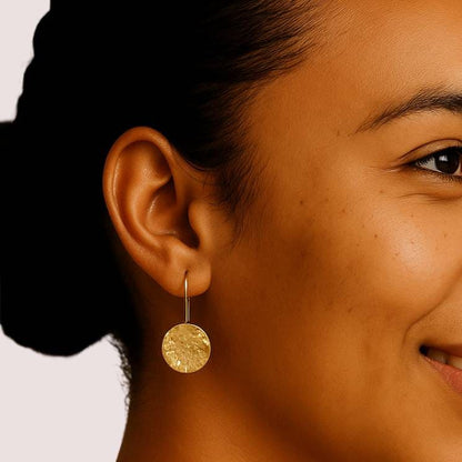 Hammered Disc Brass Drop Earrings for Men & Women | Njiwa