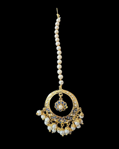 DNS202 sapphire pearl jadau necklace set with tika ( SHIPS IN 3 WEEKS )