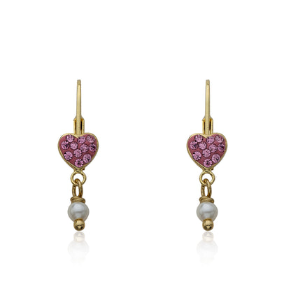 Crystal Heart & Pearl Dangle Earring