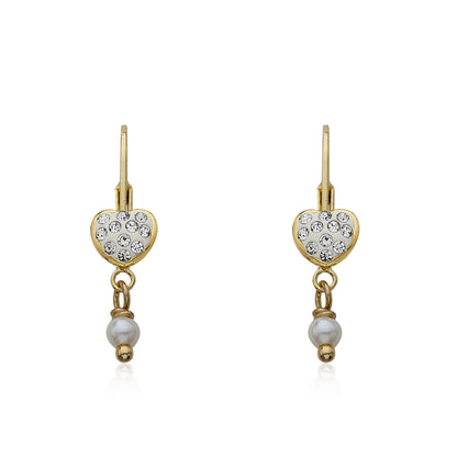 Crystal Heart & Pearl Dangle Earring