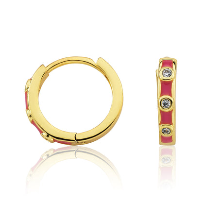 Triple Cz Enamel Huggy Earring