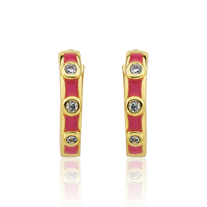 Triple Cz Enamel Huggy Earring