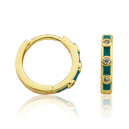 Triple Cz Enamel Huggy Earring